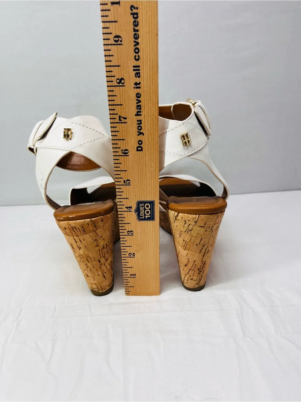 Tommy Hilfiger White Ankle-Strap Cork Wedge Sandals
